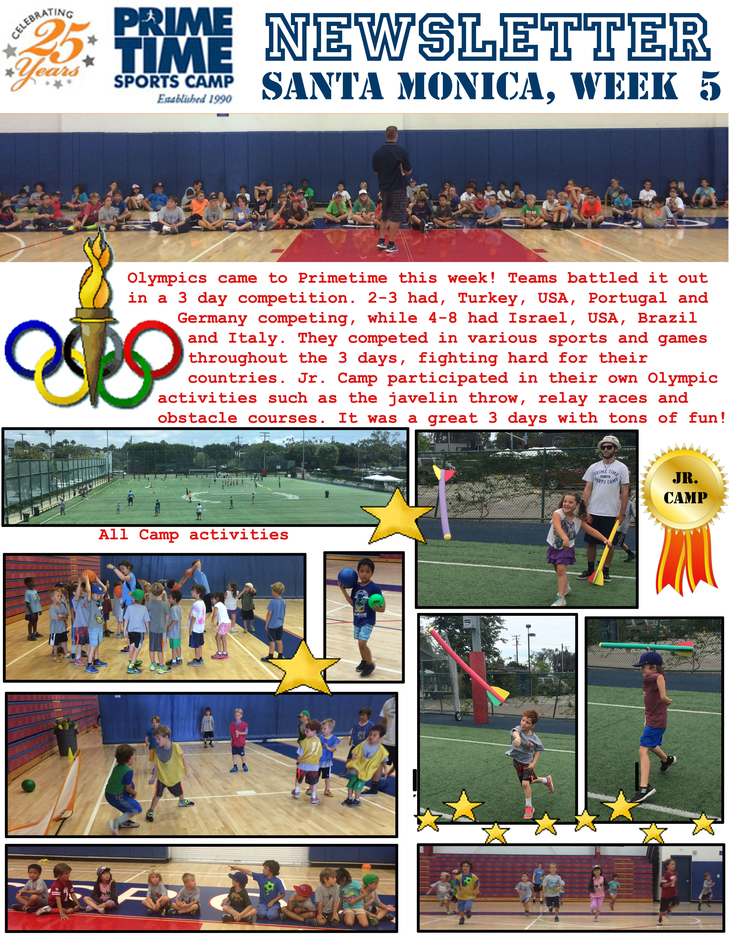 Santa Monica Summer Camp Newsletter Week 5 Prime Time Sports Camp