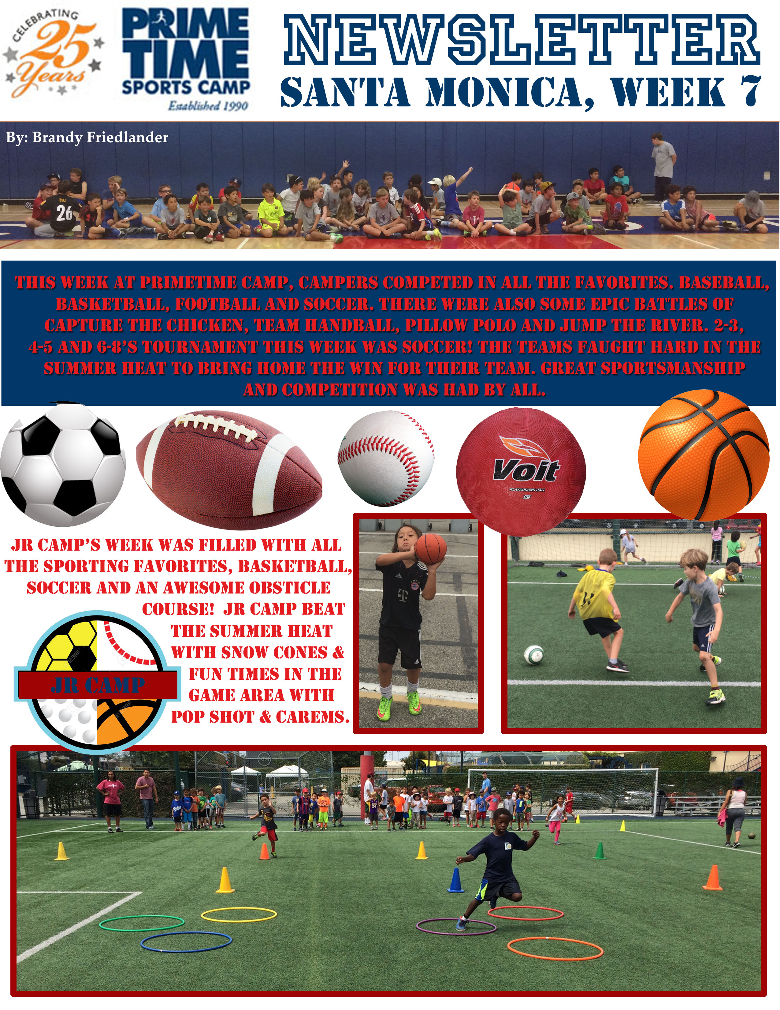 Santa Monica Summer Camp Newsletter Week 7 Prime Time Sports Camp